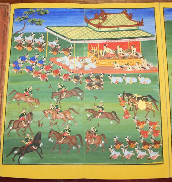 A Burmese parabaik (folding book), painting on card, late 19th century, 41 x 18cm when closed